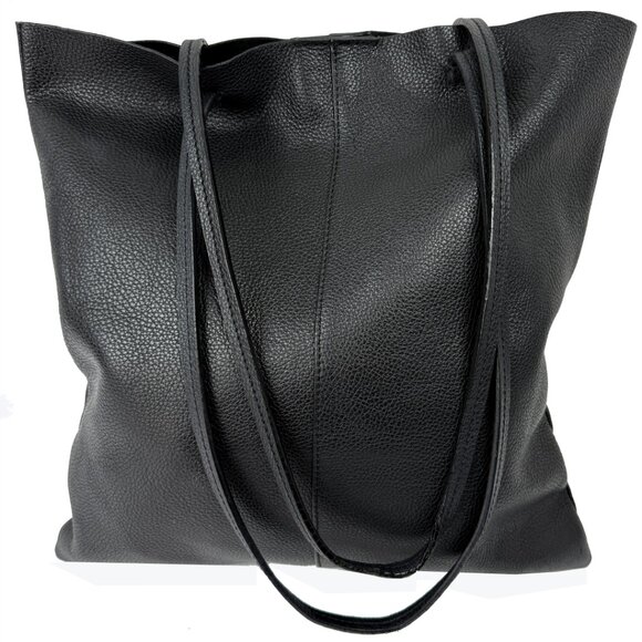 Banana Republic Effortless Tote Black Pebbled Leather Magnetic Snap Closure - Picture 4 of 9